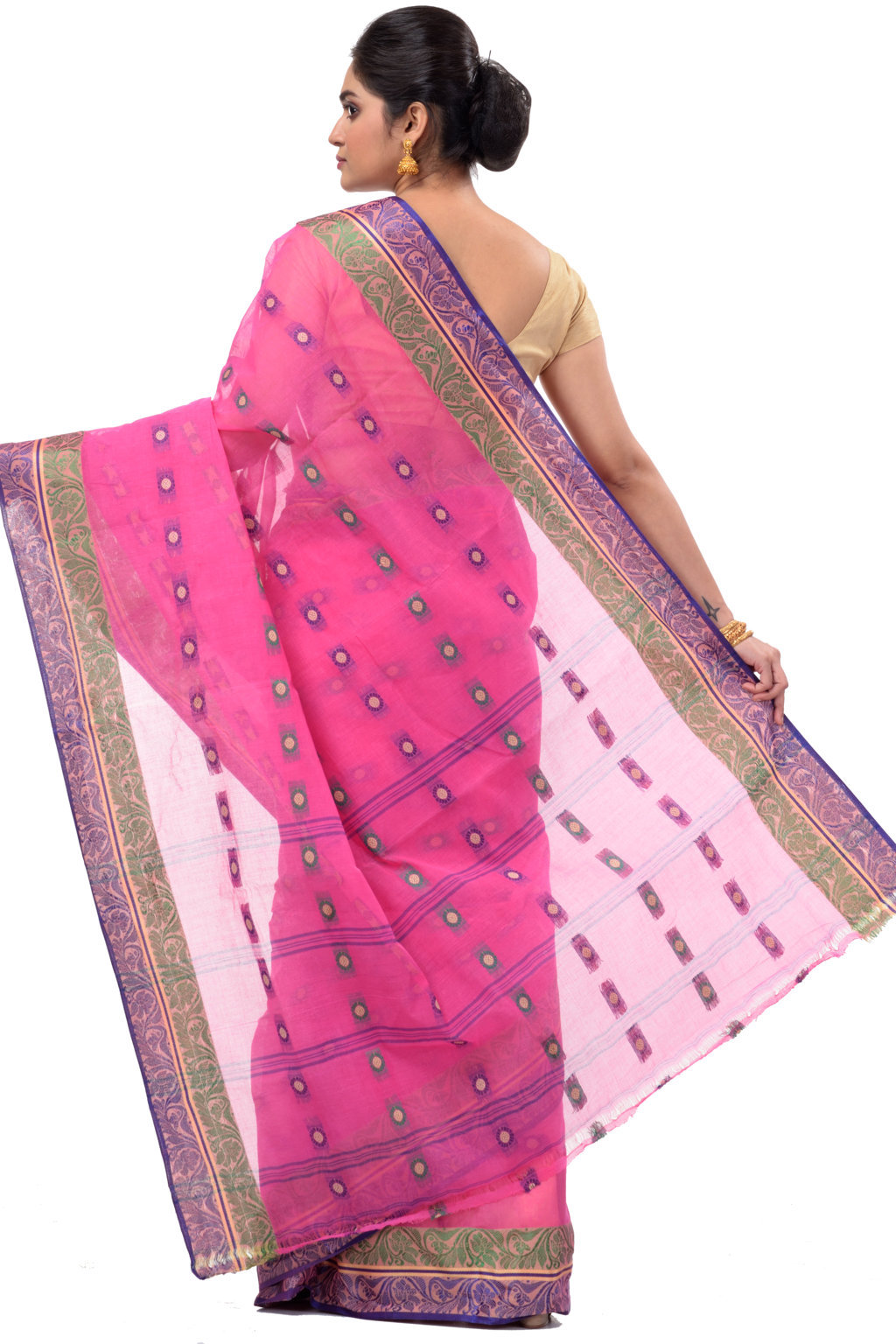 Pink Pure Cotton Pushti Desiging Tant Saree (231)